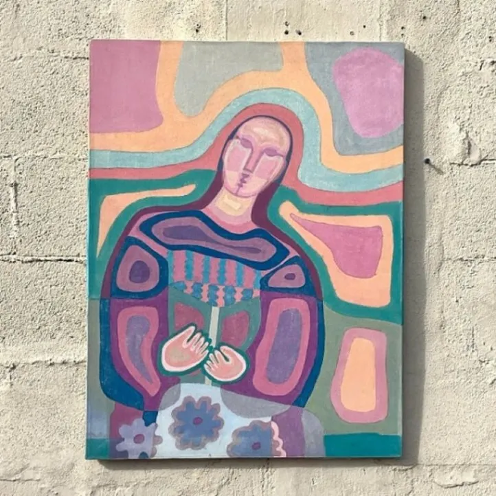 Vintage Boho Abstract Figural Oil on Canvas — additional photo 1