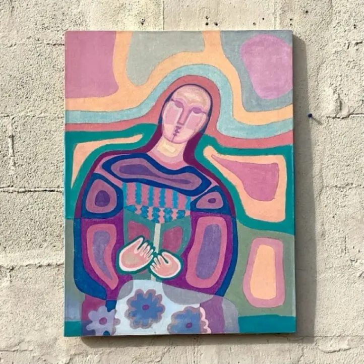 Vintage Boho Abstract Figural Oil on Canvas — additional photo 2