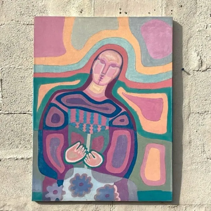 Vintage Boho Abstract Figural Oil on Canvas — additional photo 3