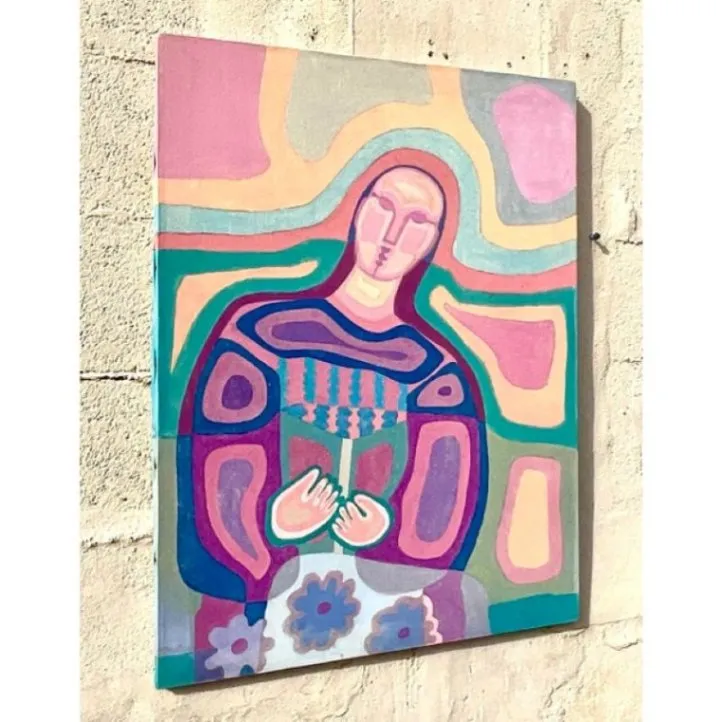 Vintage Boho Abstract Figural Oil on Canvas — additional photo 4