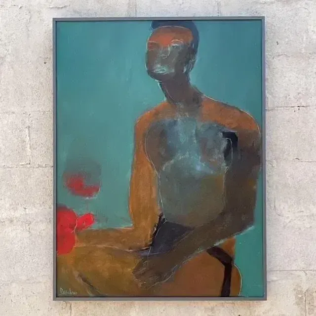Vintage Boho Abstract Figural Oil on Canvas Painting — additional photo 2