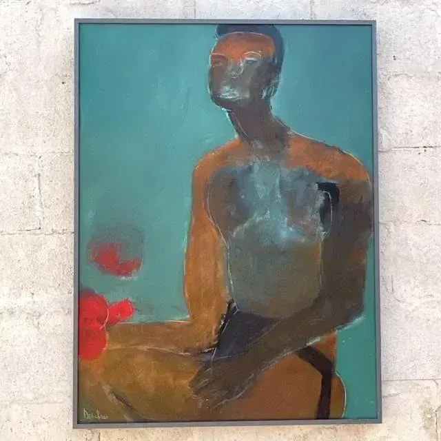 Vintage Boho Abstract Figural Oil on Canvas Painting — additional photo 3