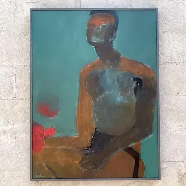 Vintage Boho Abstract Figural Oil on Canvas Painting — additional photo 4
