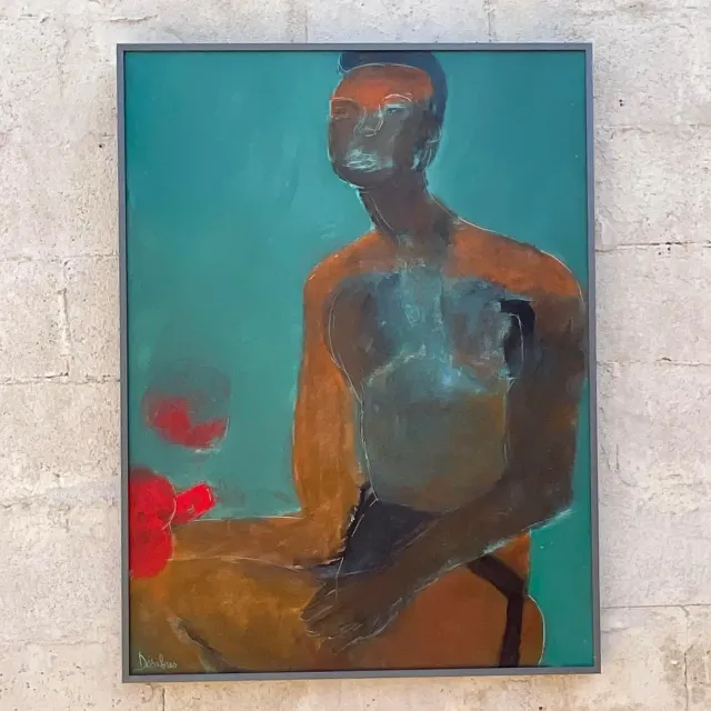 Vintage Boho Abstract Figural Oil on Canvas Painting — additional photo 6