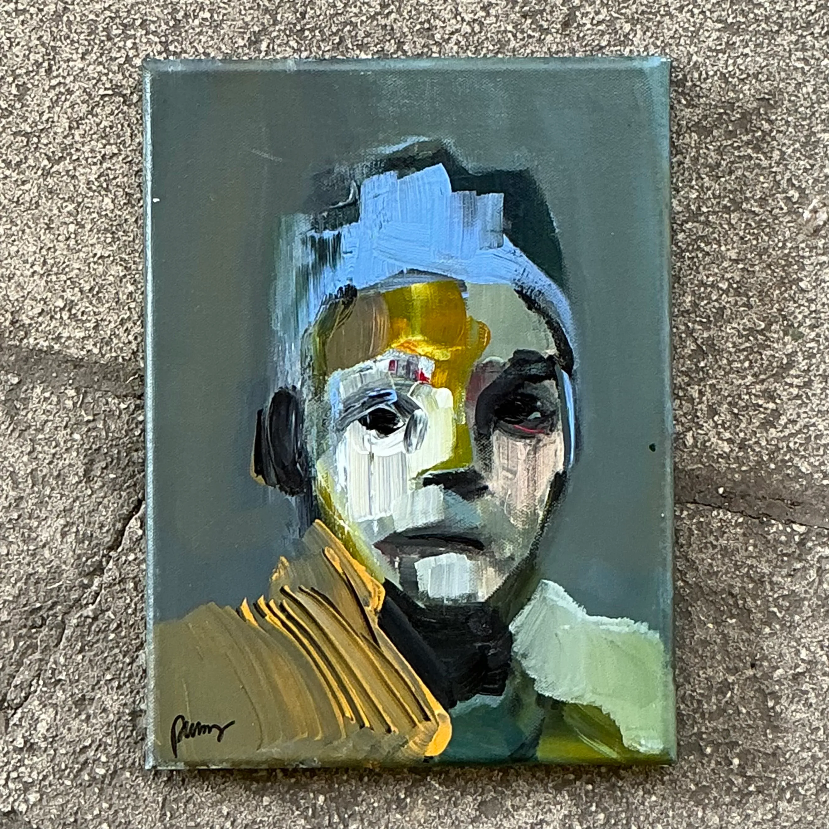 Vintage Boho Abstract Figural Original Oil on Canvas Signed — additional photo 1