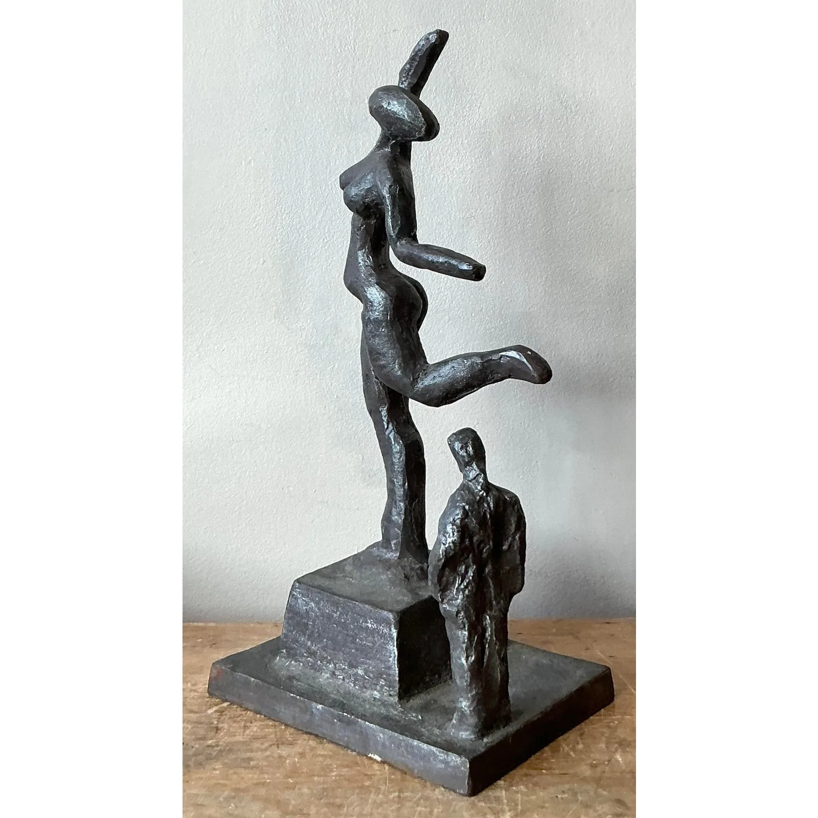 Vintage Boho Abstract Figurative Cast Metal Sculpture