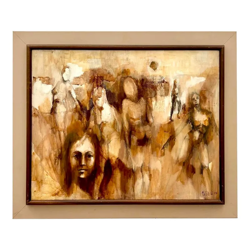 Vintage Boho Abstract Figurative Oil Painting by D. Melton — additional photo 1