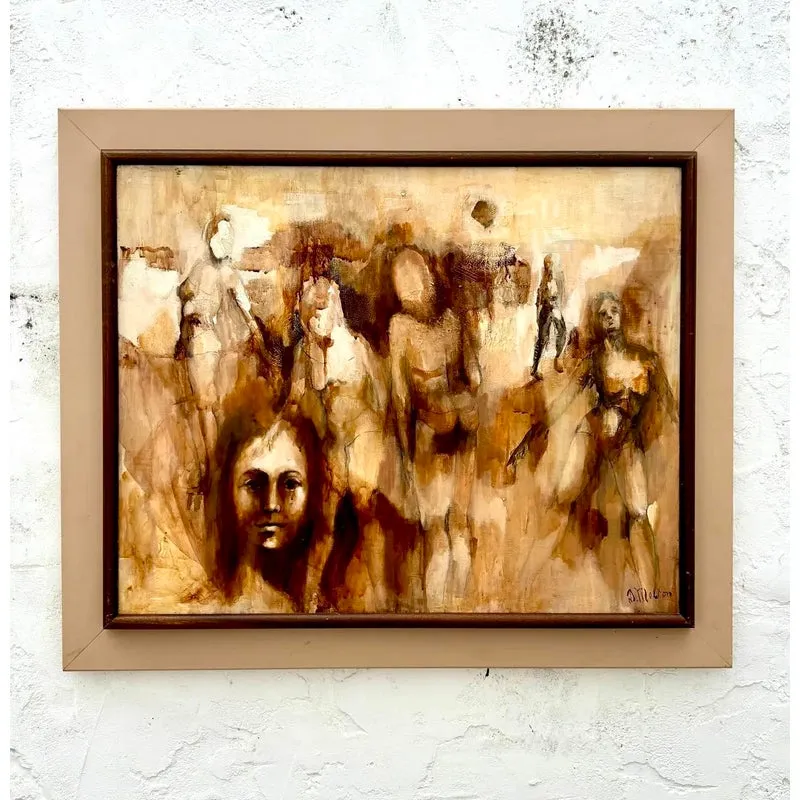 Vintage Boho Abstract Figurative Oil Painting by D. Melton — additional photo 2