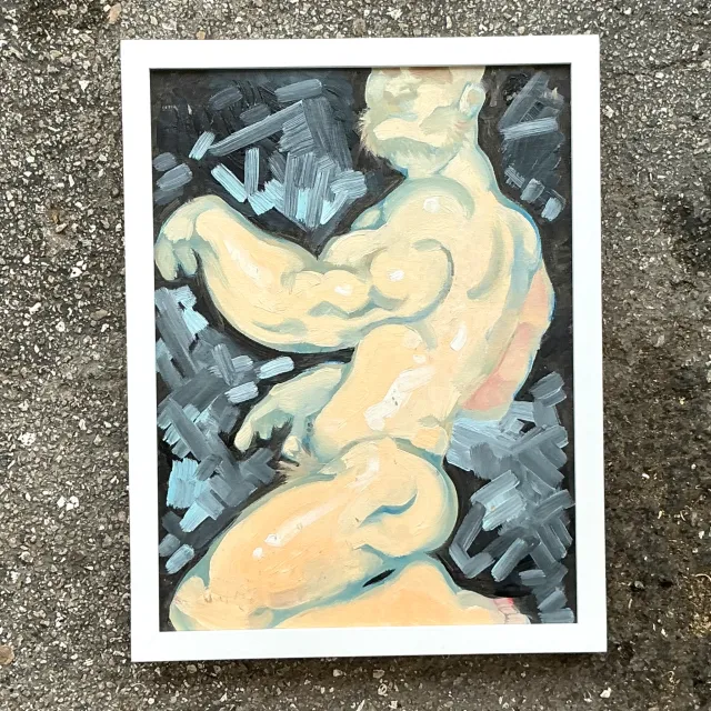 Vintage Boho Abstract Figurative Painting on Board — additional photo 2