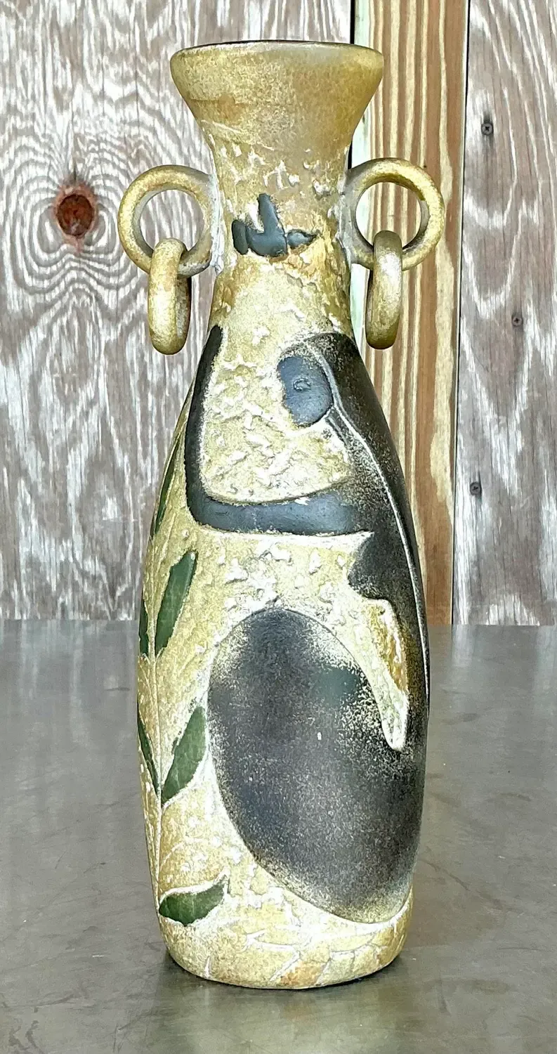 Vintage Boho Abstract Figurative Plaster Vase — additional photo 1
