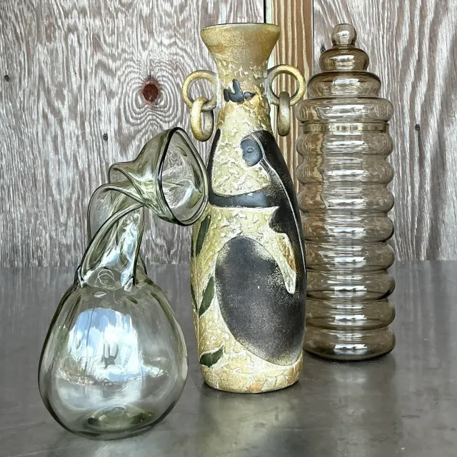 Vintage Boho Abstract Figurative Plaster Vase — additional photo 2