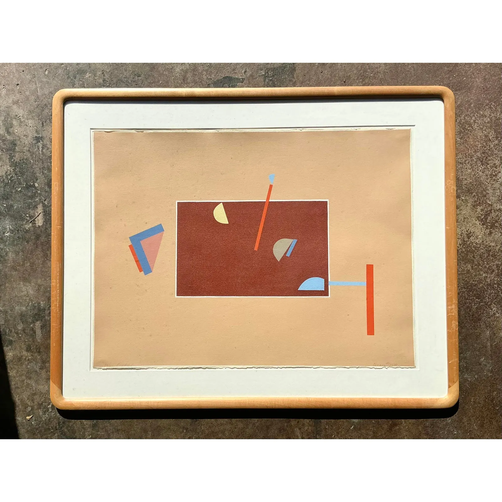 Vintage Boho Abstract Geometric Lithograph on Paper — additional photo 1