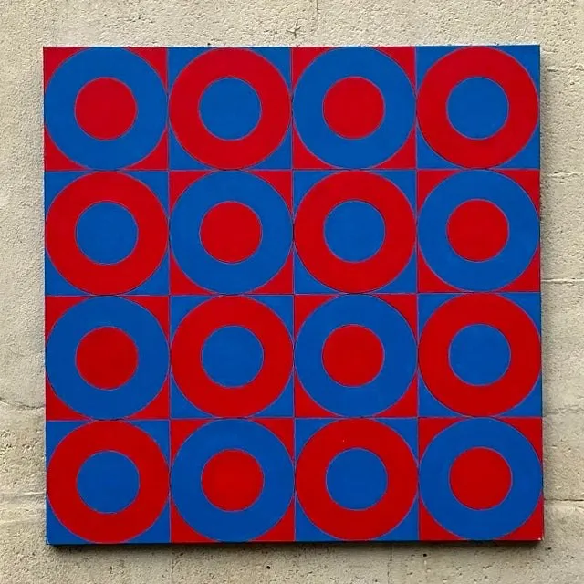 Vintage Boho Abstract Geometric Oil on Canvas - Oil Paint, 36W x 36H — additional photo 1