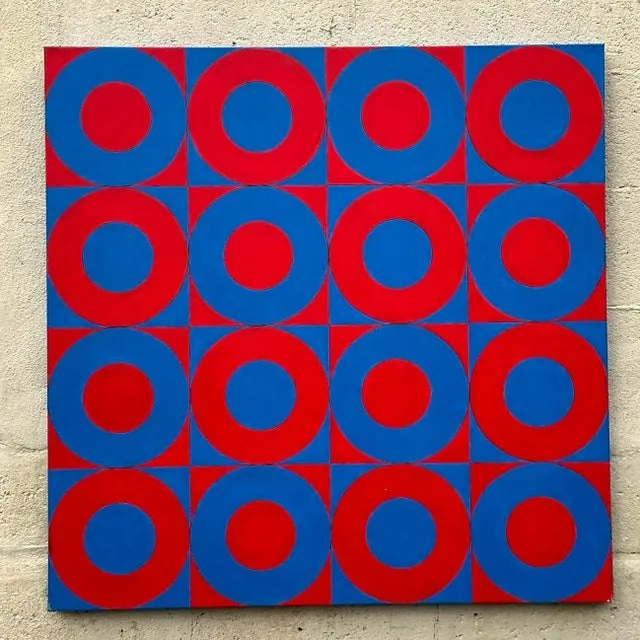 Vintage Boho Abstract Geometric Oil on Canvas - Oil Paint, 36W x 36H — additional photo 3