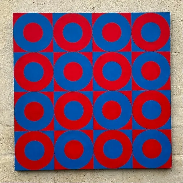 Vintage Boho Abstract Geometric Oil on Canvas - Oil Paint, 36W x 36H — additional photo 4