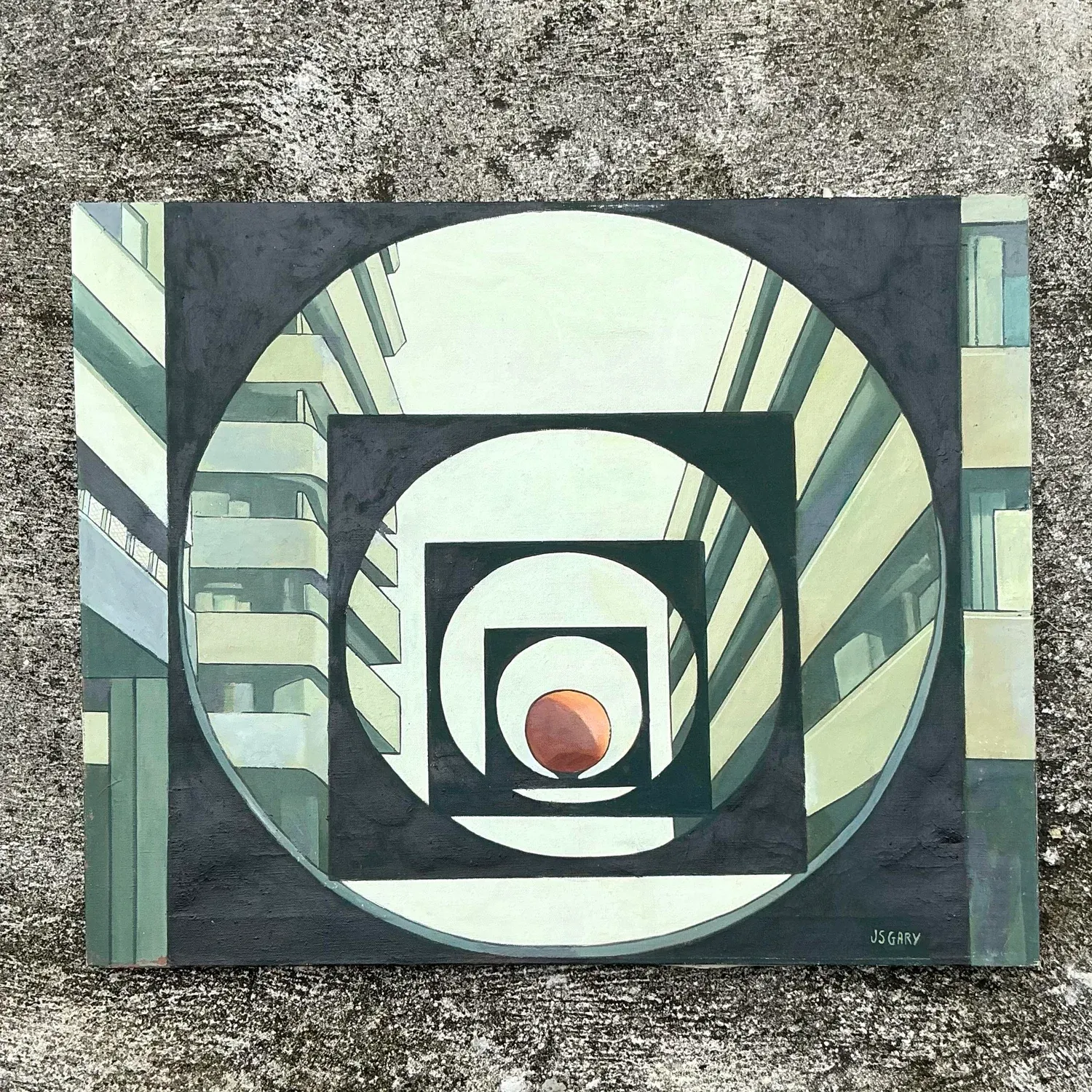 Vintage Boho Abstract Geometric Original Oil Painting on Canvas — additional photo 1