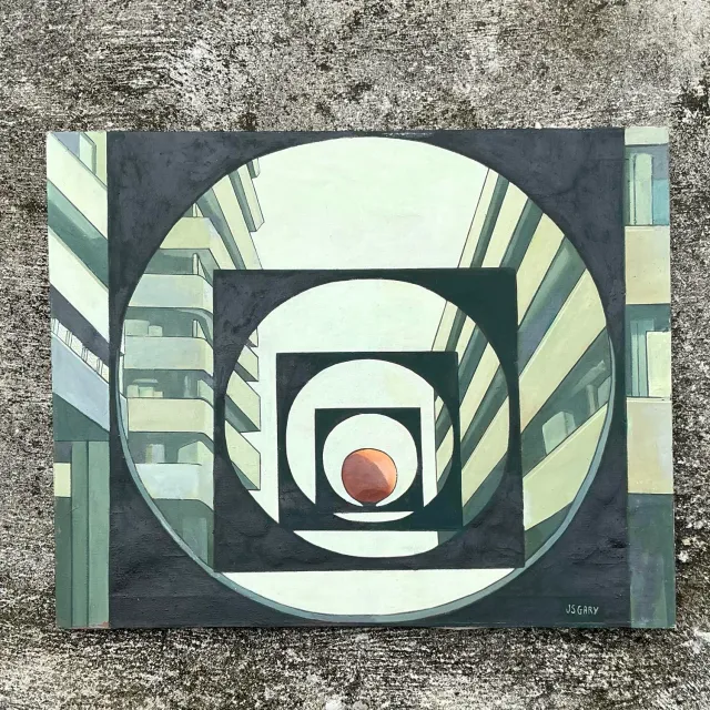 Vintage Boho Abstract Geometric Original Oil Painting on Canvas — additional photo 1