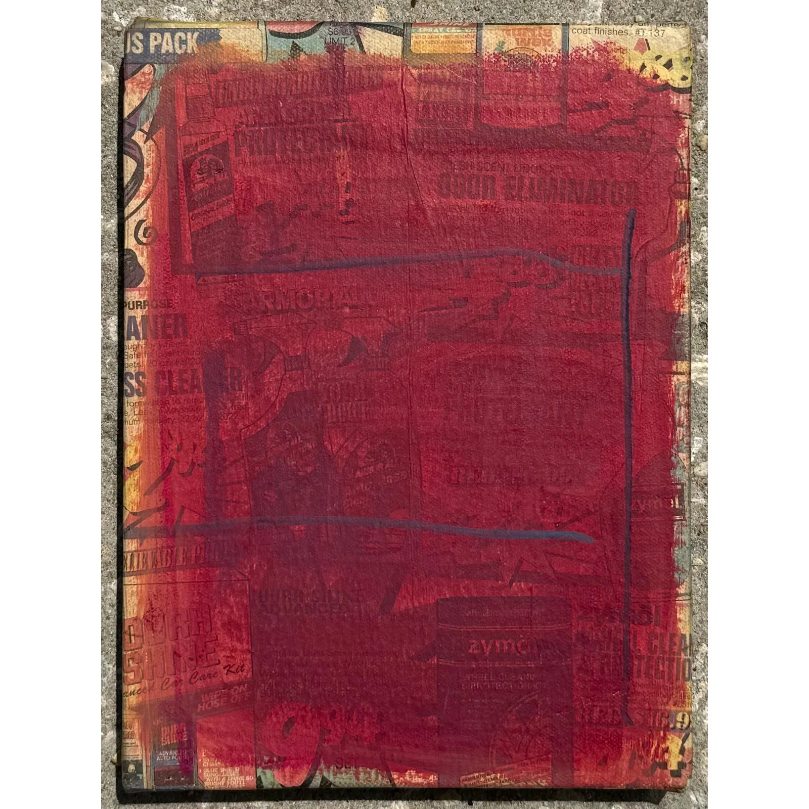 Vintage Boho Abstract Mixed Media Newspaper on Board — additional photo 1