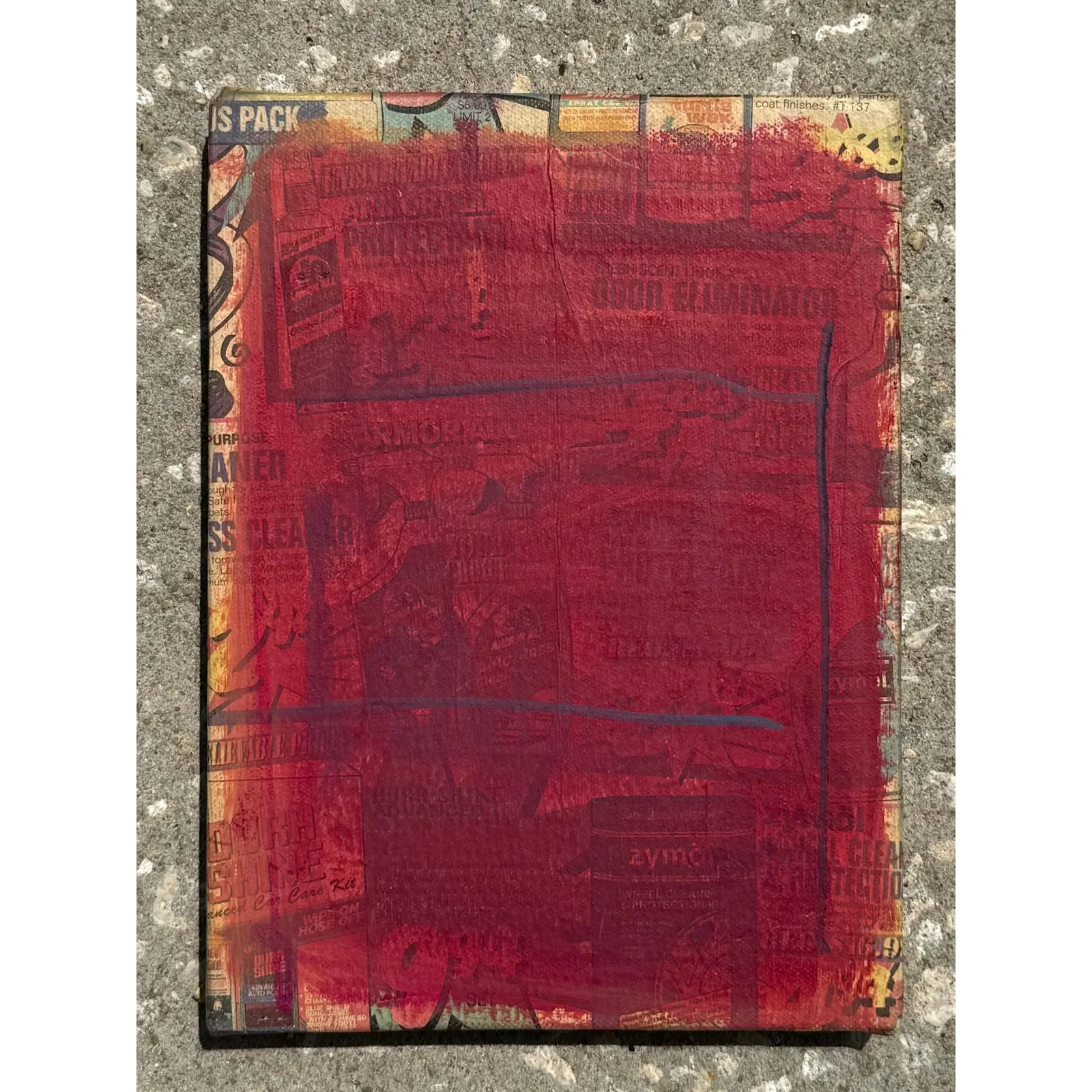 Vintage Boho Abstract Mixed Media Newspaper on Board — additional photo 2