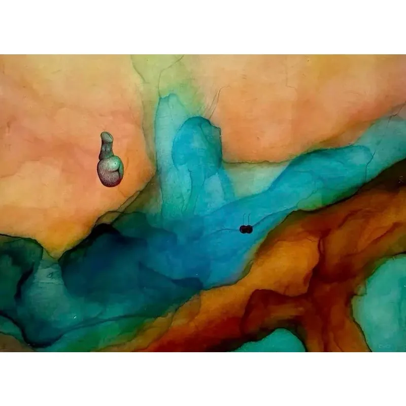 Vintage Boho Abstract Mixed Media Painting on Canvas — additional photo 1