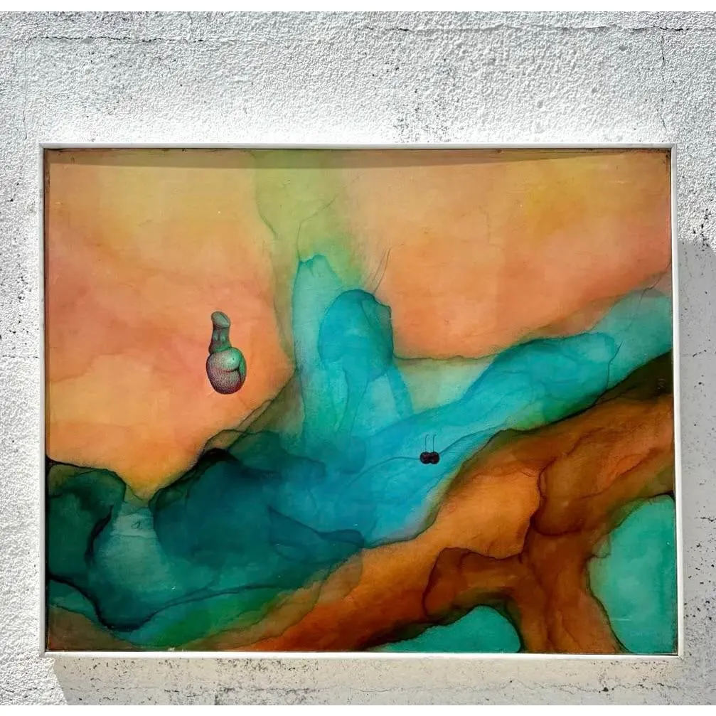 Vintage Boho Abstract Mixed Media Painting on Canvas — additional photo 2