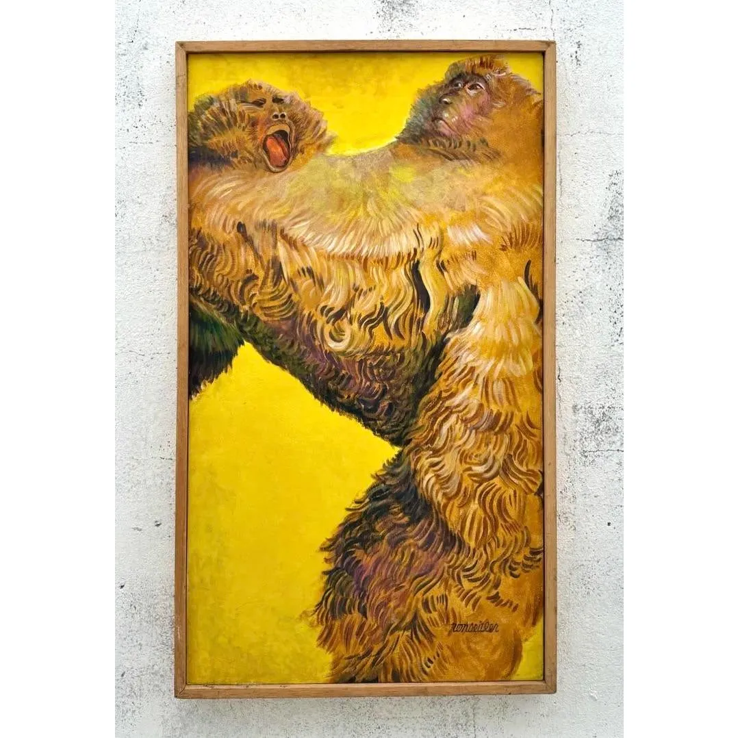 Vintage Boho Abstract Monkey Painting on Canvas — additional photo 1