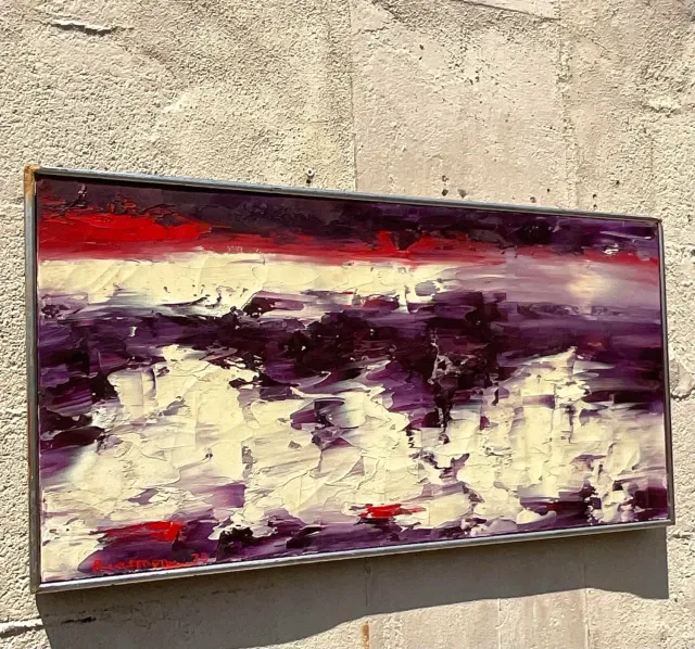 Vintage Boho Abstract Original Oil on Canvas - Canvas, 31W x 15.75H — additional photo 1