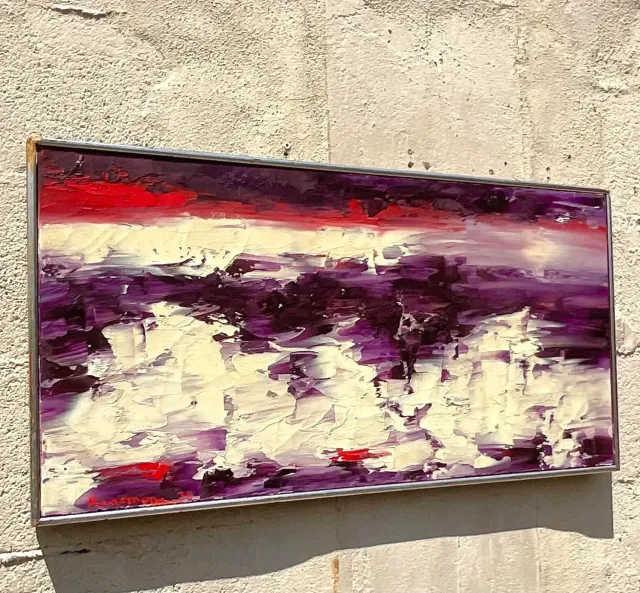 Vintage Boho Abstract Original Oil on Canvas - Canvas, 31W x 15.75H — additional photo 3