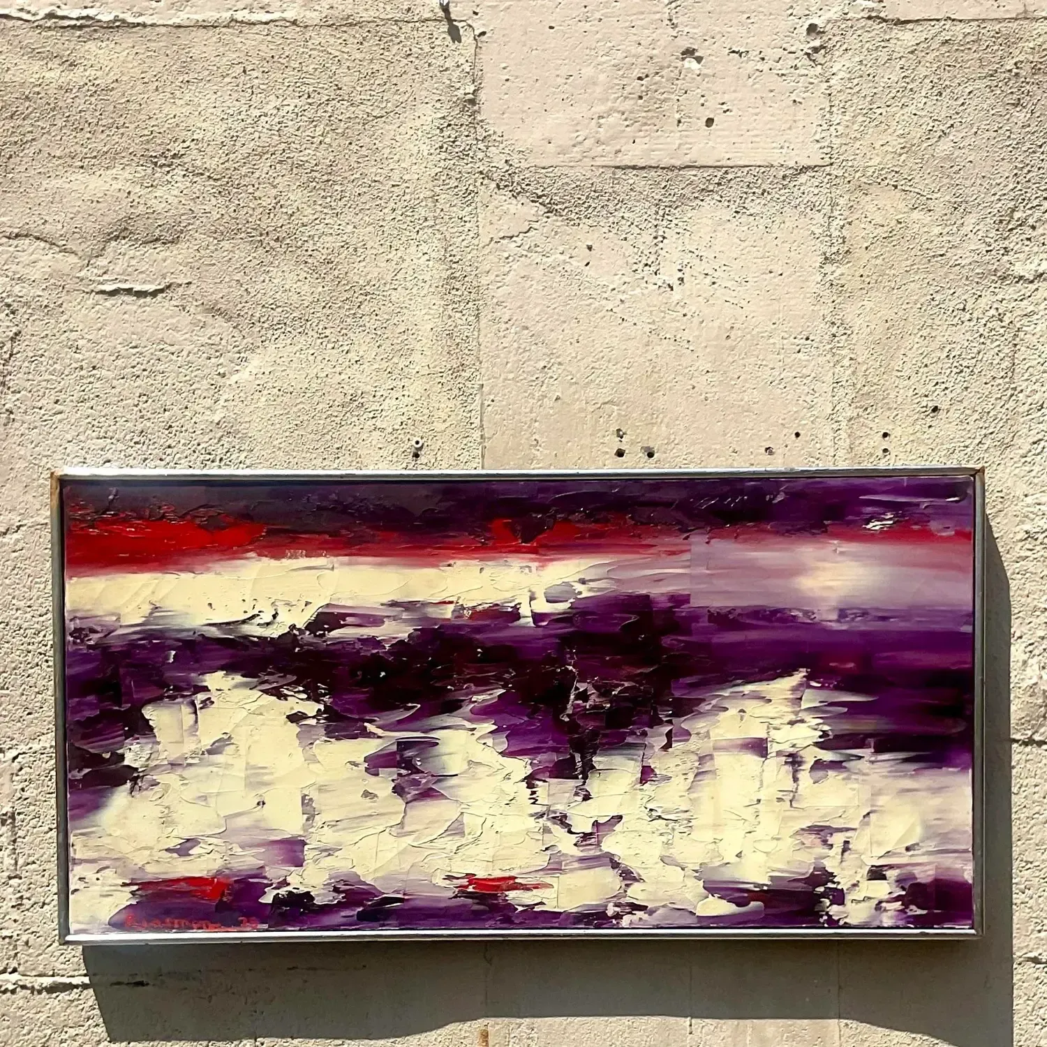 Vintage Boho Abstract Original Oil on Canvas - Canvas, 31W x 15.75H — additional photo 4
