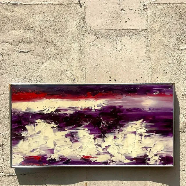 Vintage Boho Abstract Original Oil on Canvas - Canvas, 31W x 15.75H — additional photo 4