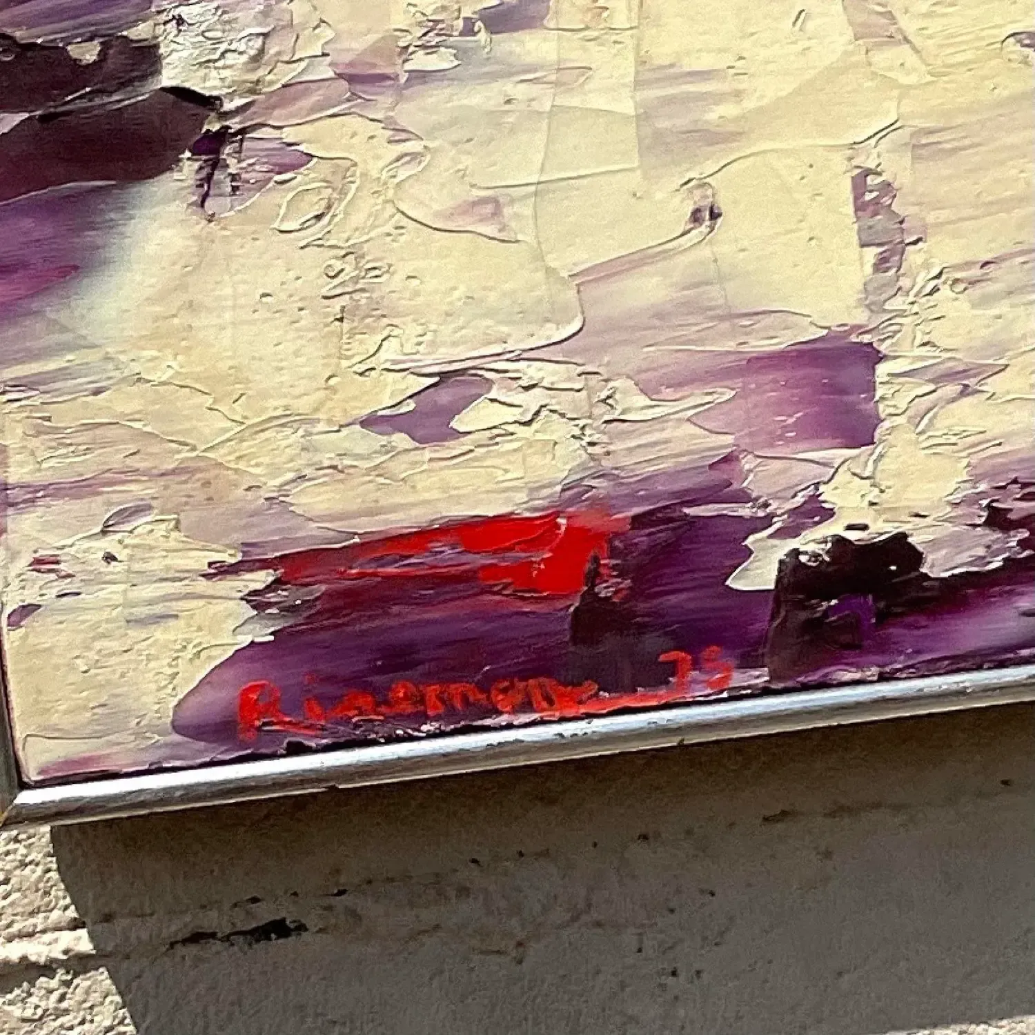 Vintage Boho Abstract Original Oil on Canvas - Canvas, 31W x 15.75H — additional photo 7