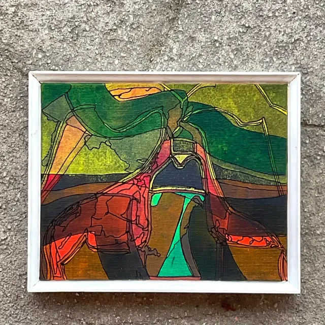 Vintage Boho Abstract Original Oil on Canvas Painting — additional photo 2