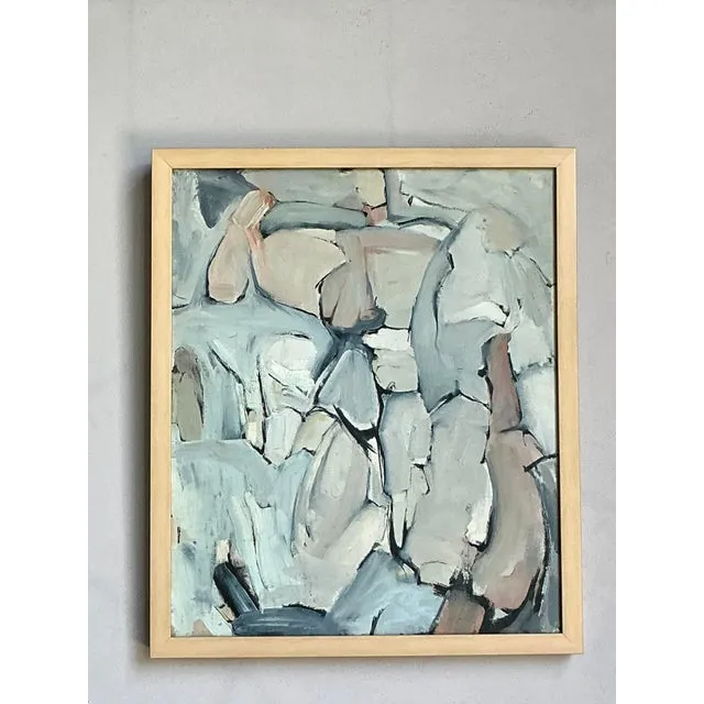 Vintage Boho Abstract Original Oil Painting on Canvas - Wood, 21.75W x 26H — additional photo 1
