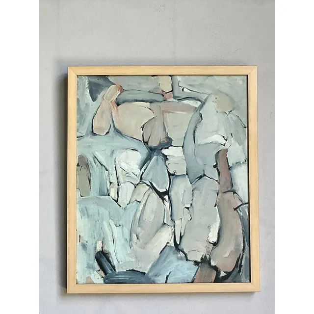 Vintage Boho Abstract Original Oil Painting on Canvas - Wood, 21.75W x 26H — additional photo 2