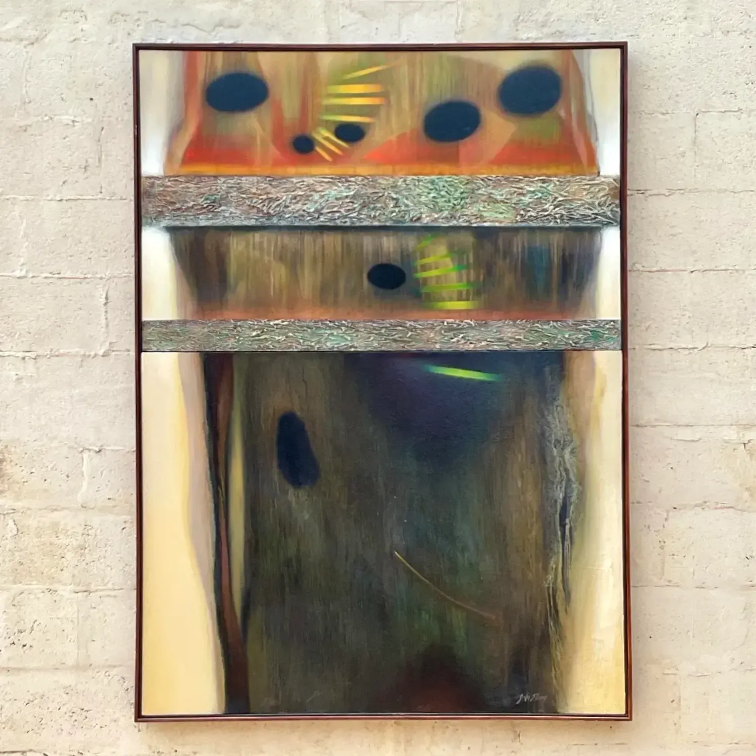 Vintage Boho Abstract Original Oil Painting on Canvas - Canvas, 49W x 67H — additional photo 2