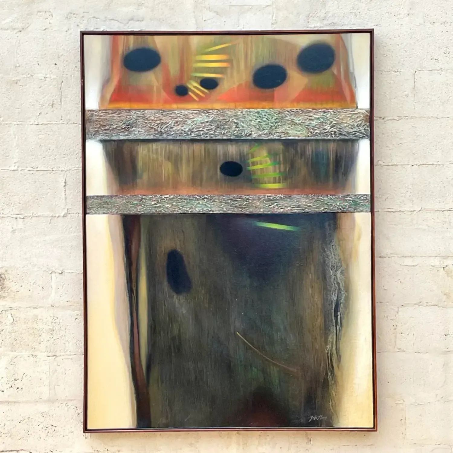 Vintage Boho Abstract Original Oil Painting on Canvas - Canvas, 49W x 67H — additional photo 3