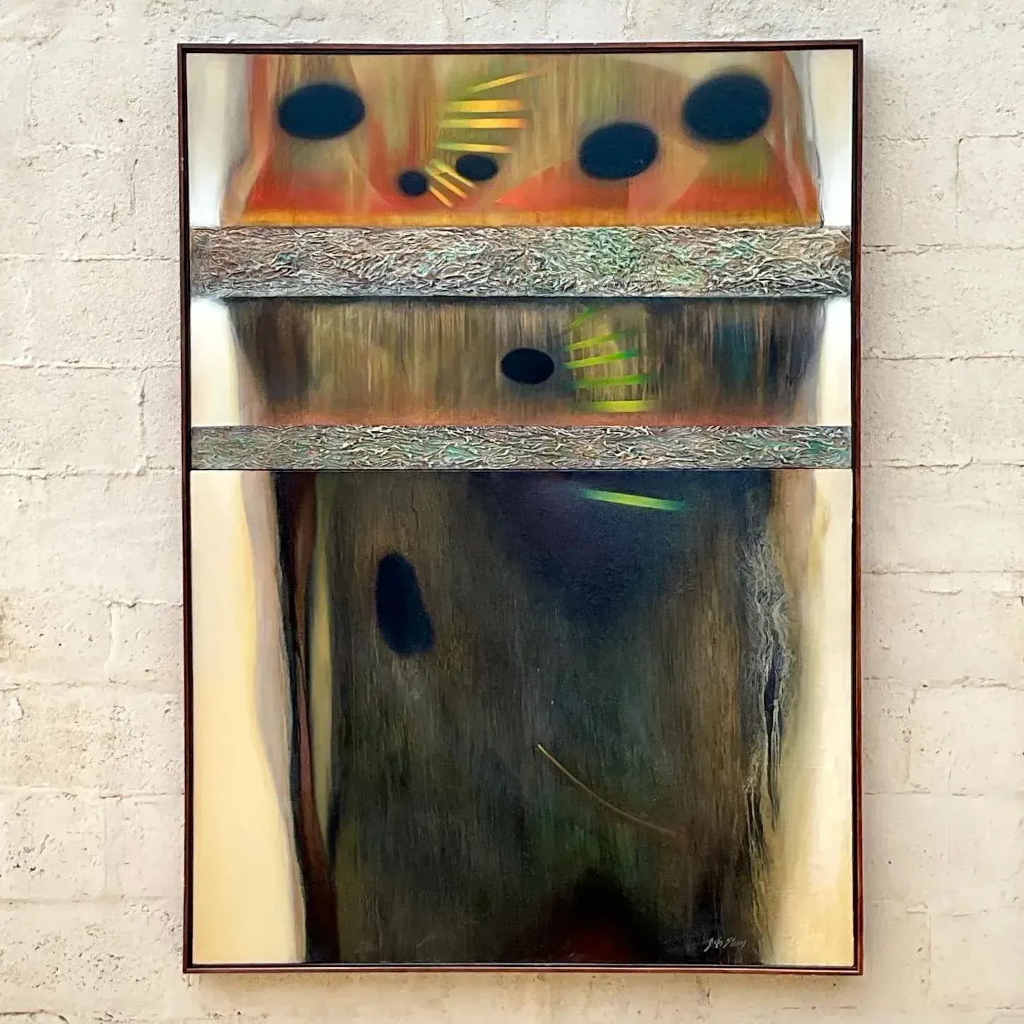 Vintage Boho Abstract Original Oil Painting on Canvas - Canvas, 49W x 67H — additional photo 4