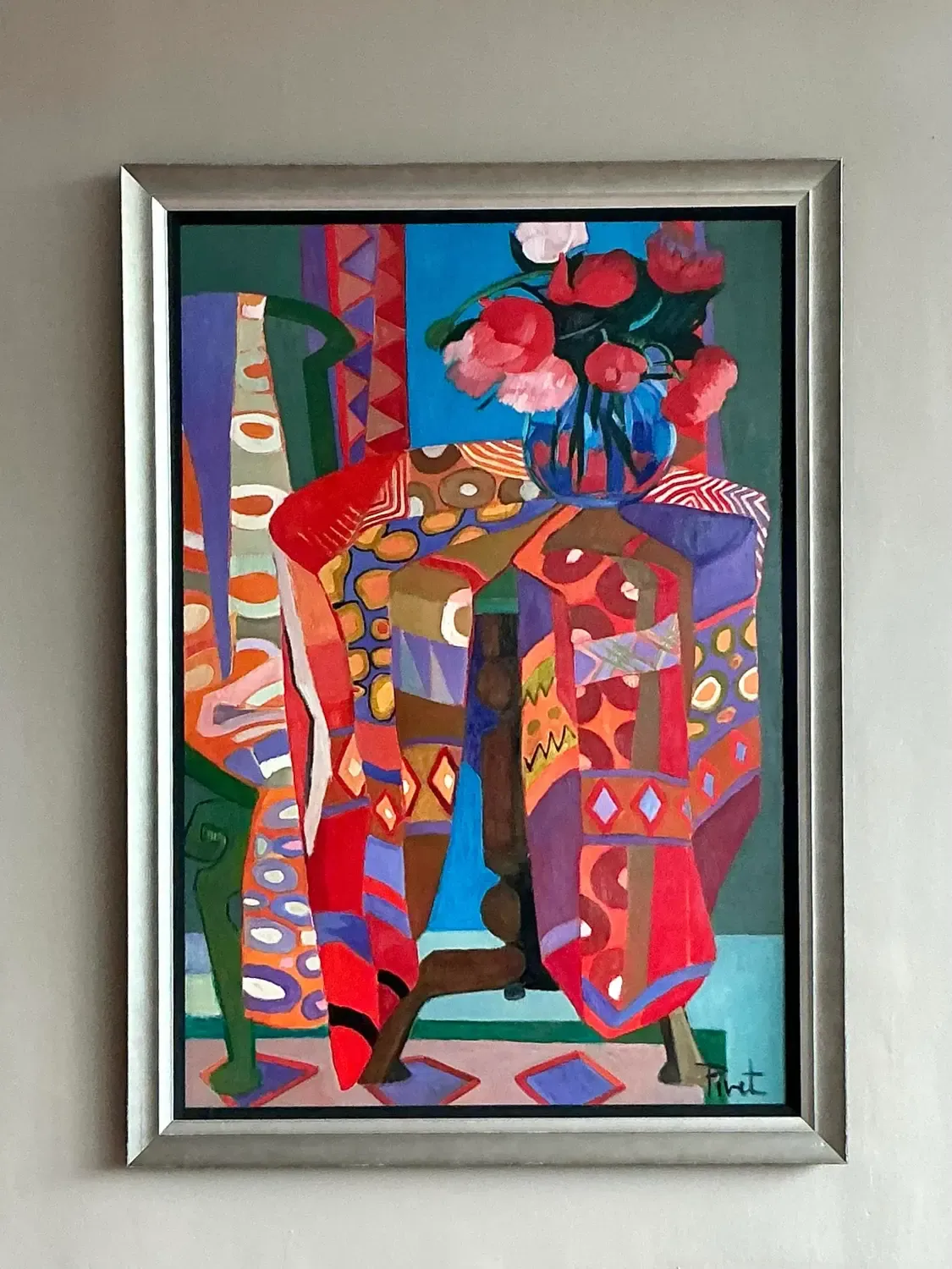 Vintage Boho Abstract Painting Oil on Canvas - Canvas, 35W x 49H — additional photo 7