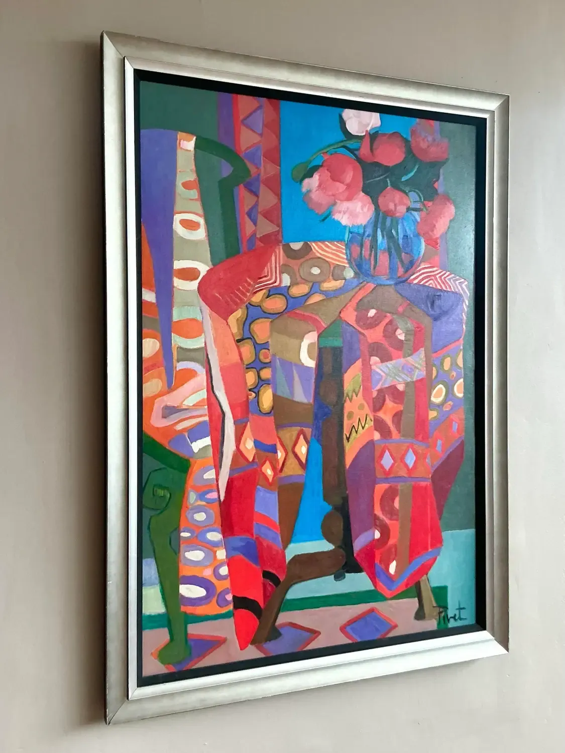 Vintage Boho Abstract Painting Oil on Canvas - Canvas, 35W x 49H — additional photo 3