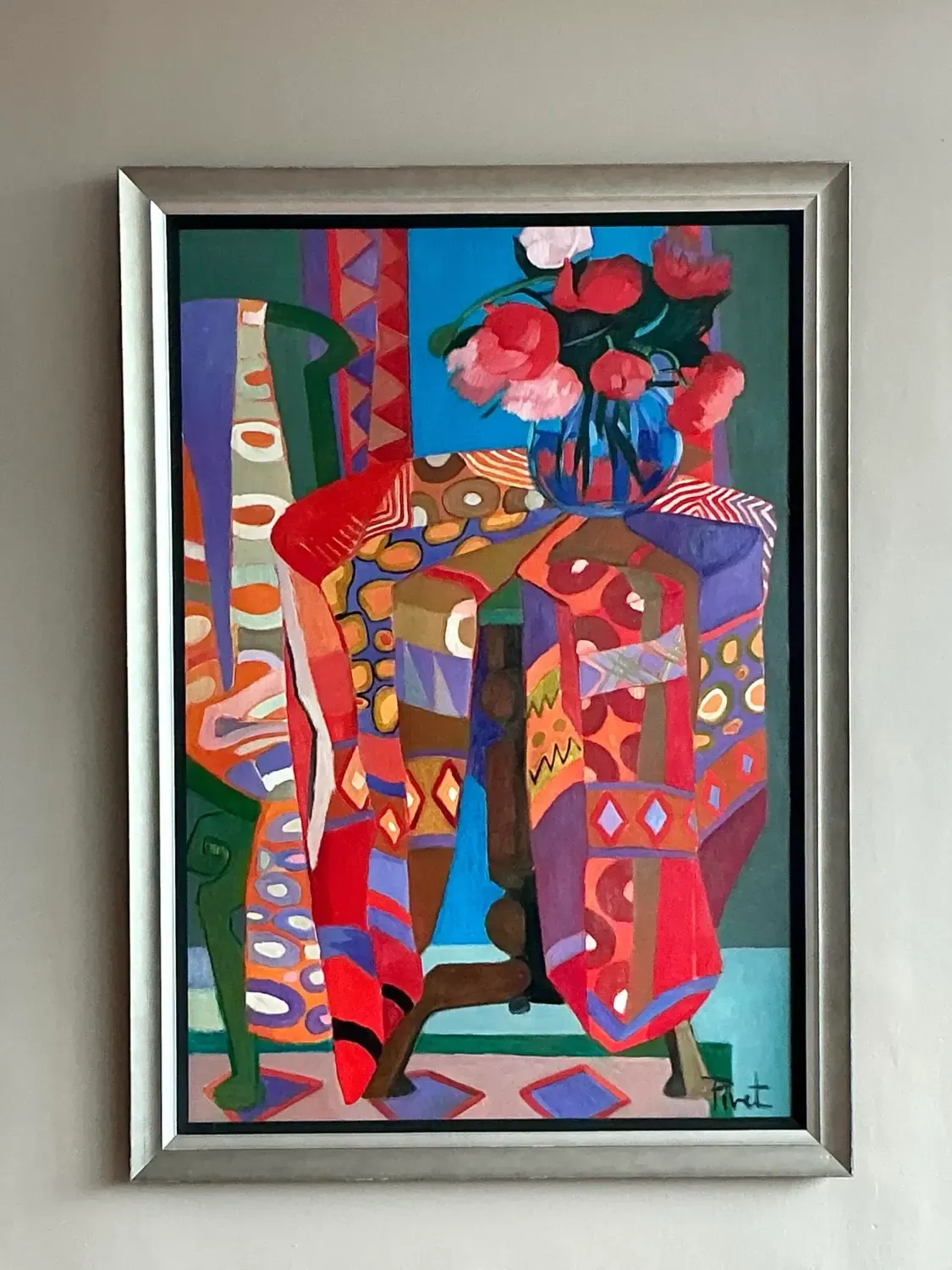 Vintage Boho Abstract Painting Oil on Canvas - Canvas, 35W x 49H — additional photo 4
