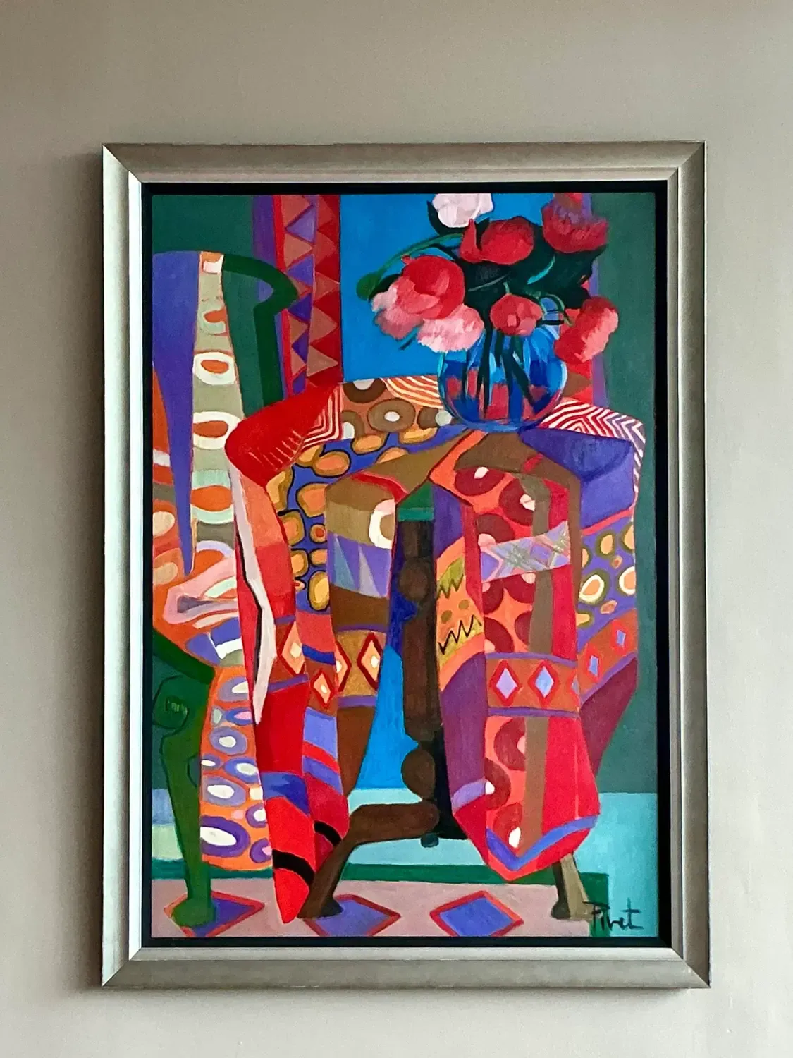 Vintage Boho Abstract Painting Oil on Canvas - Canvas, 35W x 49H — additional photo 2