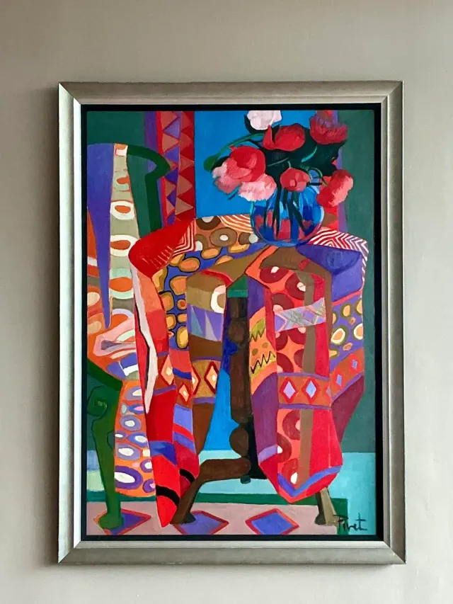 Vintage Boho Abstract Painting Oil on Canvas - Canvas, 35W x 49H — additional photo 2