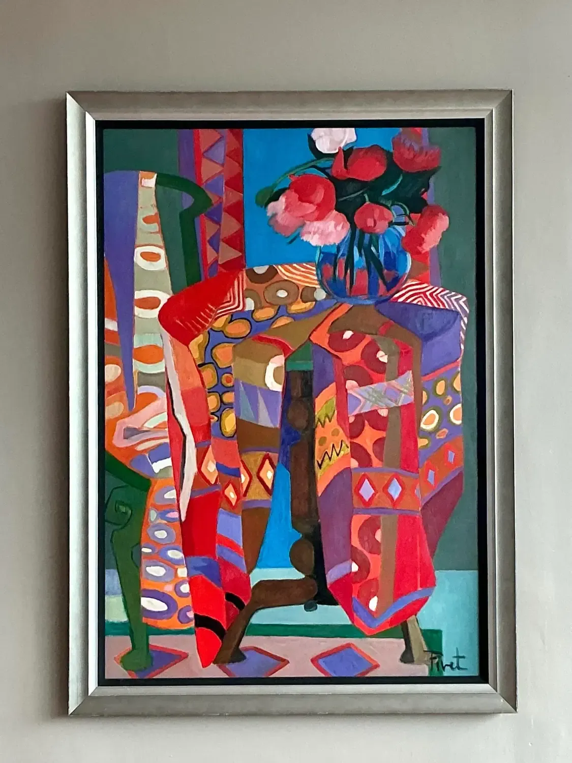 Vintage Boho Abstract Painting Oil on Canvas - Canvas, 35W x 49H — additional photo 5