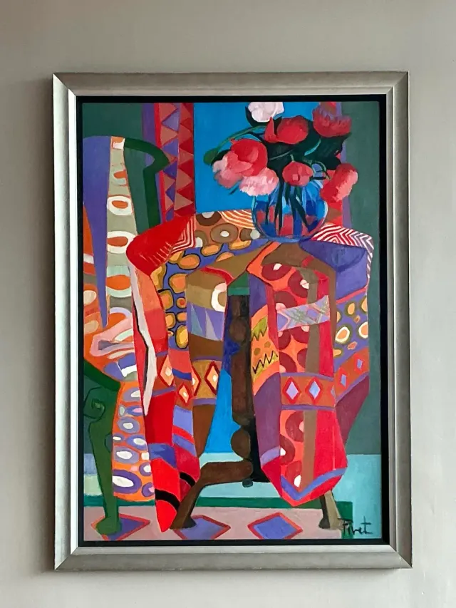 Vintage Boho Abstract Painting Oil on Canvas - Canvas, 35W x 49H — additional photo 5