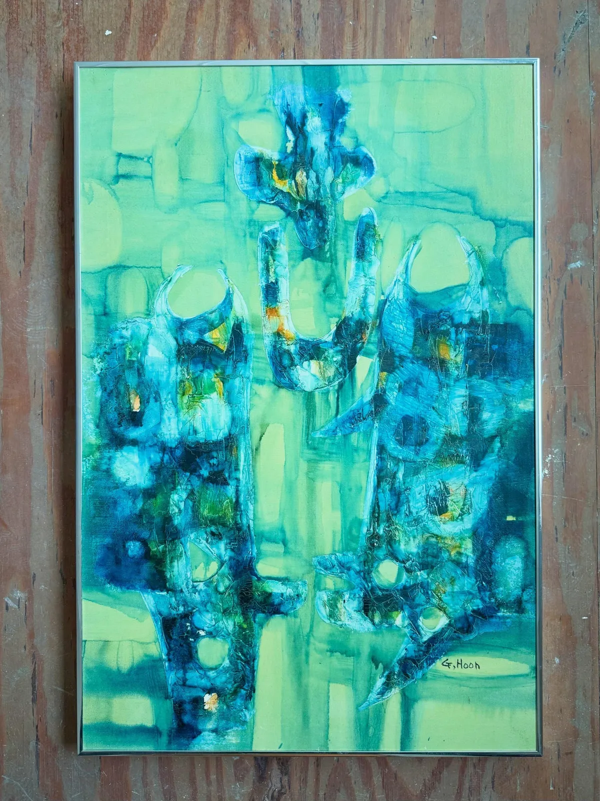 Vintage Boho Abstract Painting Oil on Canvas Signed by the Artist — additional photo 2