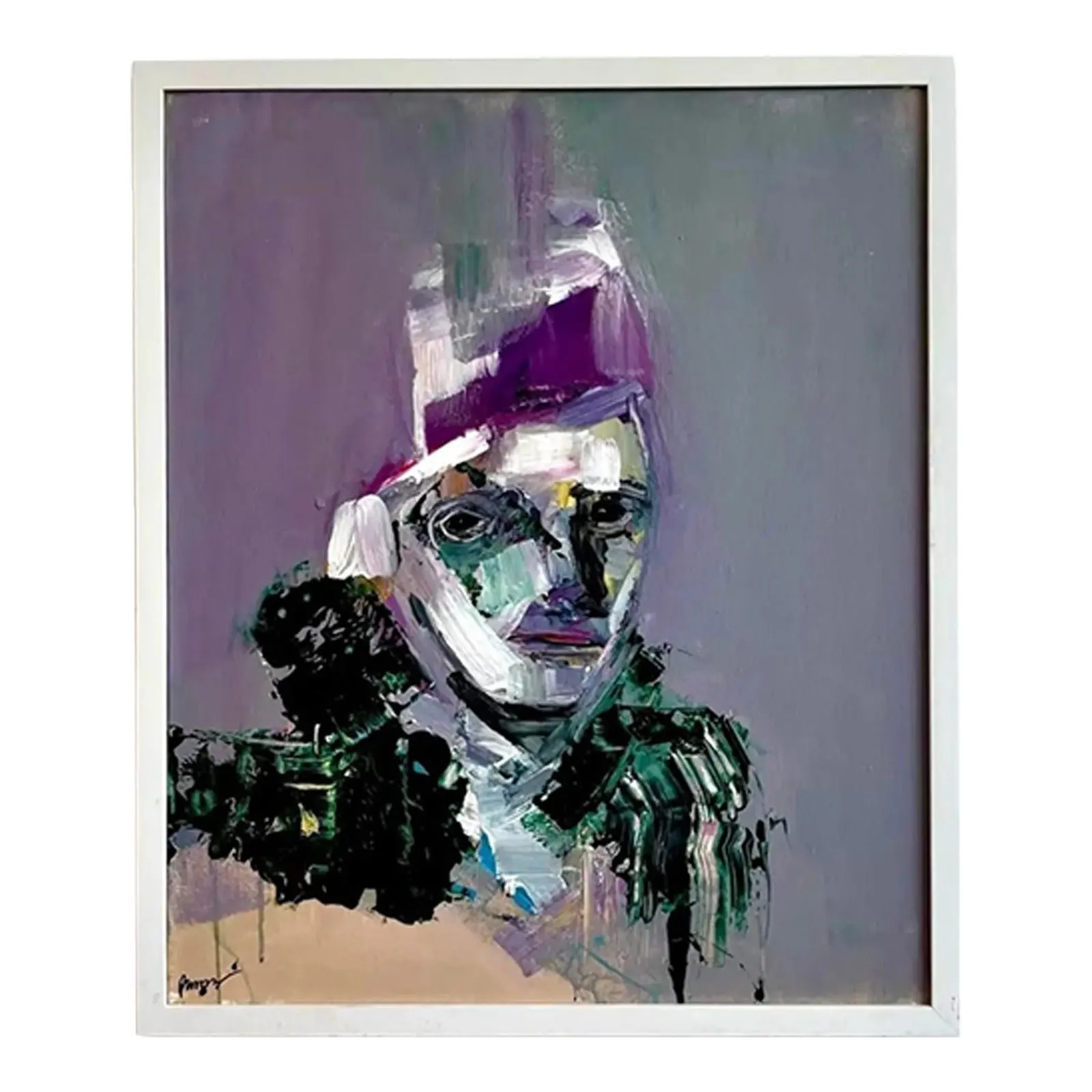 Vintage Boho Abstract Purple Tone Painting in White Frame — additional photo 1