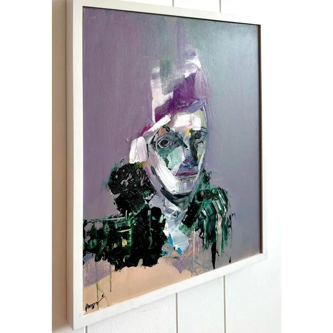Vintage Boho Abstract Purple Tone Painting in White Frame — additional photo 2