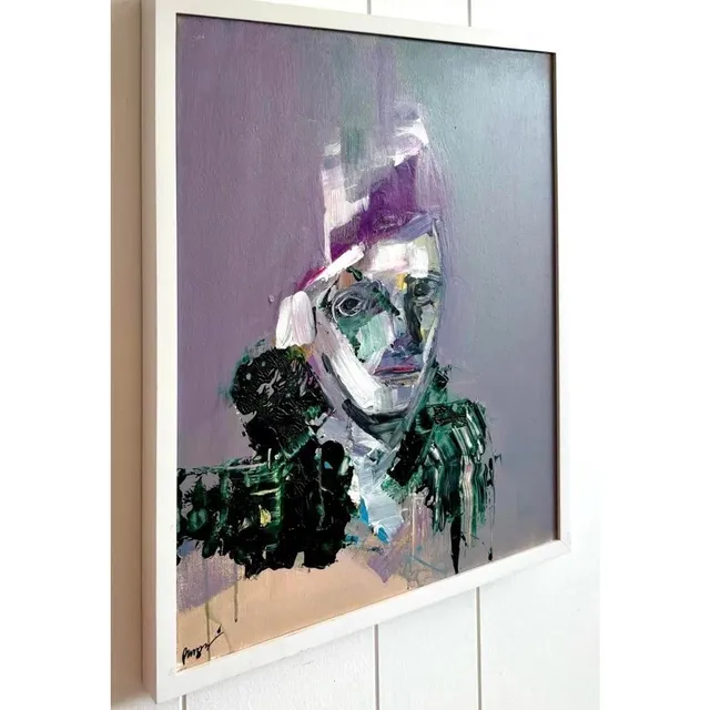 Vintage Boho Abstract Purple Tone Painting in White Frame — additional photo 2