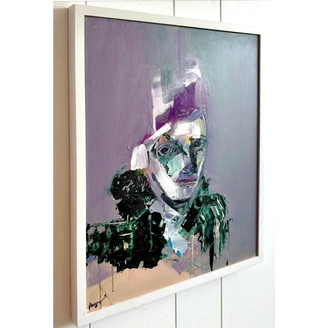 Vintage Boho Abstract Purple Tone Painting in White Frame — additional photo 3