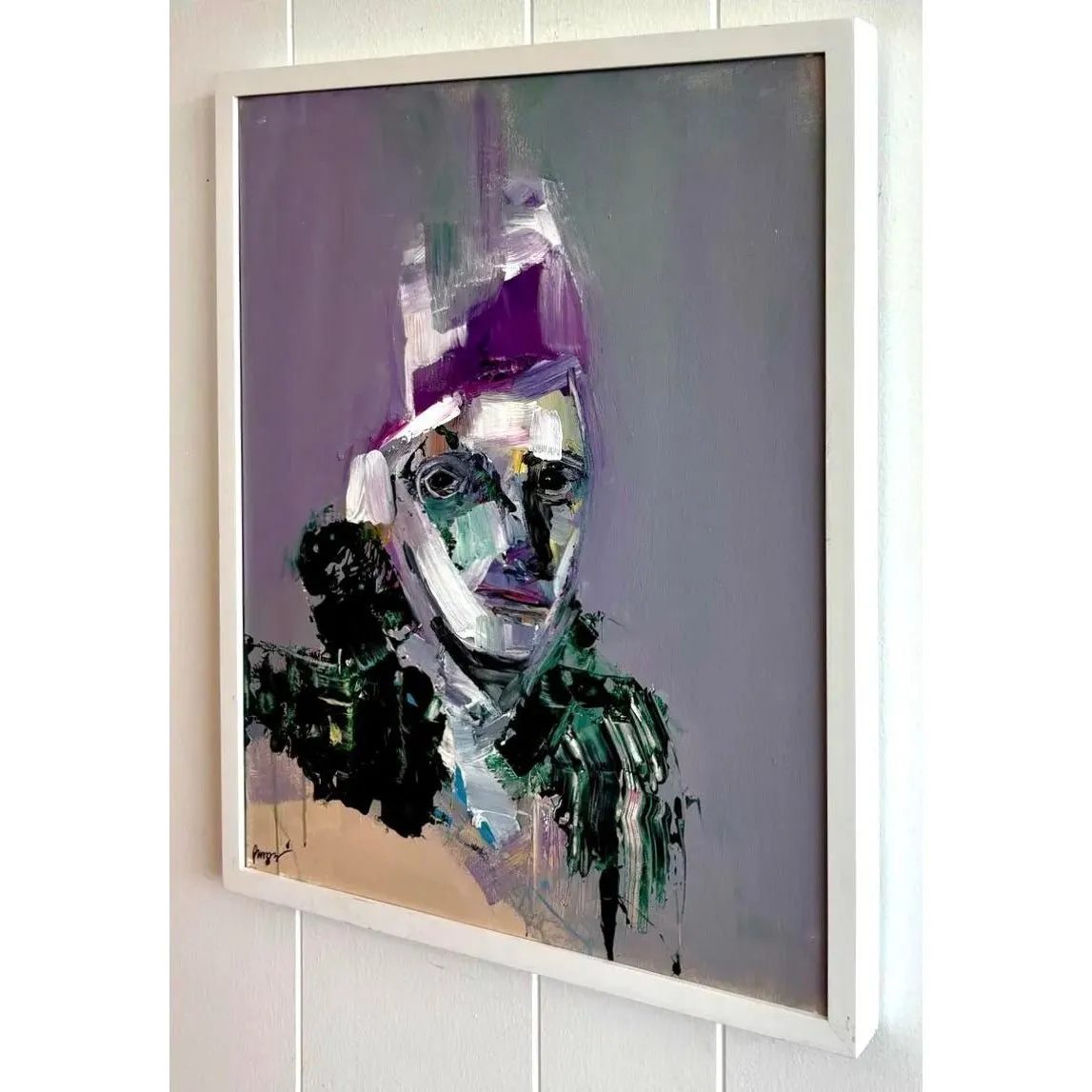 Vintage Boho Abstract Purple Tone Painting in White Frame — additional photo 4